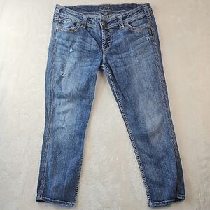Silver Jeans Twisted Capri Women's 31 Cropped Blue Denim S Pocked Detail Western